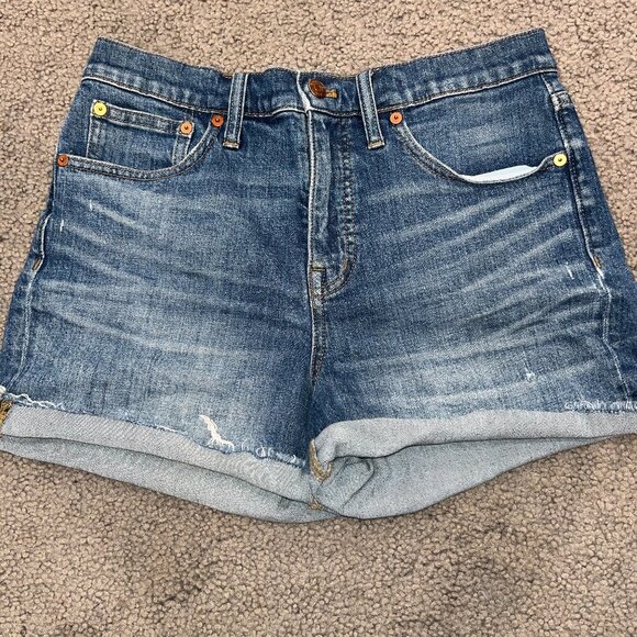 MADEWELL High Rise Denim Shorts Raw Hem No Distressing Blue Jean Shorts  EUC  27 - Picture 1 of 7